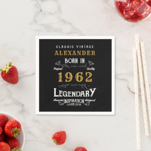 60. Geburtstag Name 1962 Vintages Schwarzes Gold Serviette