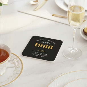 60. Geburtstag Name 1966 Jahr Schwarz Gold Benutze Rechteckiger Pappuntersetzer