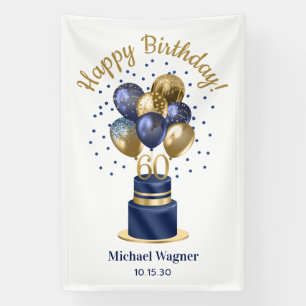 60. Geburtstag Navy Blau Ballon Torte Banner