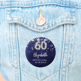 60. Geburtstag navy blauen Sterne Silber Button