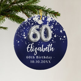 60. Geburtstag navy blauen Sterne Silber Keramik Ornament