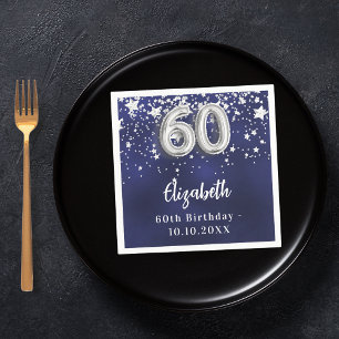 60. Geburtstag navy blauen Sterne Silber Serviette