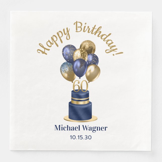 60. Geburtstag Navy Blue Balloon Cake Serviette (Vorderseite)
