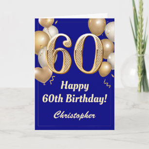 60. Geburtstag Navy Blue und Gold Balloons Confett Karte