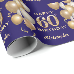 60. Geburtstag Navy Blue und Gold Glitzer Balloons Geschenkpapier