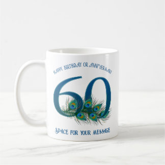 60. Geburtstag oder Jubiläum Pfauenfeder Kaffeetasse