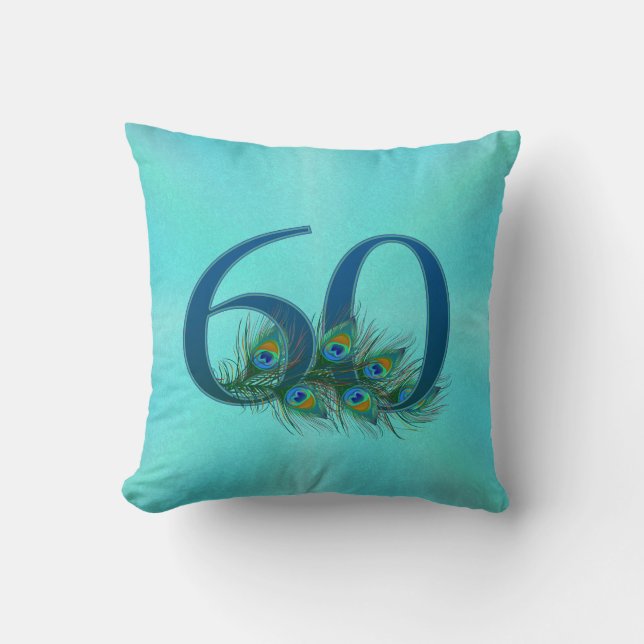 60. Geburtstag oder Jubiläum Pfauenfeder Kissen (Vorderseite)
