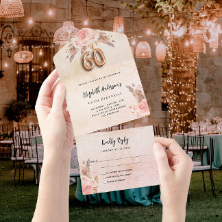 60. Geburtstag Pampas Gras Rose Rosa Blumensträuße All In One Einladung