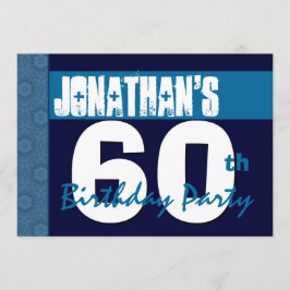 60. Geburtstag Party Blue Pattern Mitternacht und Einladung