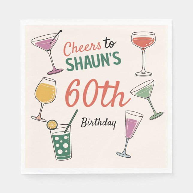 60. Geburtstag Party Cocktail-Abend Paper Napkin Serviette (Vorderseite)