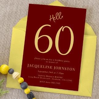 60. Geburtstag Party Rot und Gold Hallo 60 Einladung