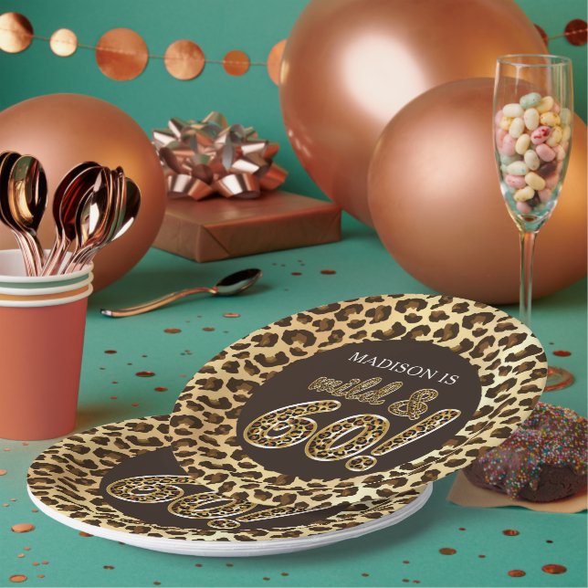 60. Geburtstag Personalisiert Leopard Foil Ballon Pappteller (Multi)