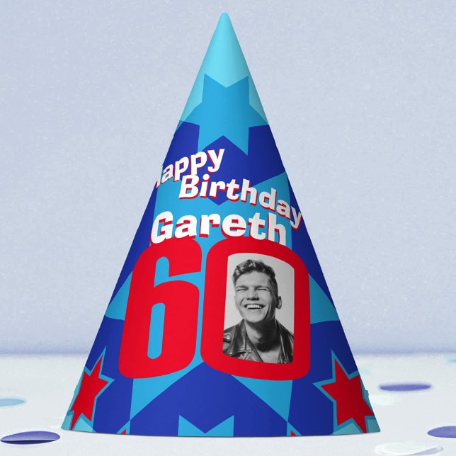 60. Geburtstag personalisierter Foto-Stern-Name Partyhütchen (Von Creator hochgeladen)