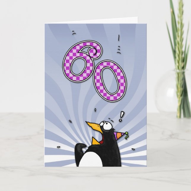 60. Geburtstag - Pinguin-Überraschungskarte Karte (Vorderseite)