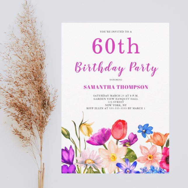 60. Geburtstag Pink Floral Einladung (Von Creator hochgeladen)