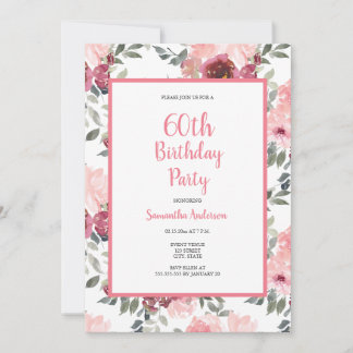 60. Geburtstag Pink Floral Einladung