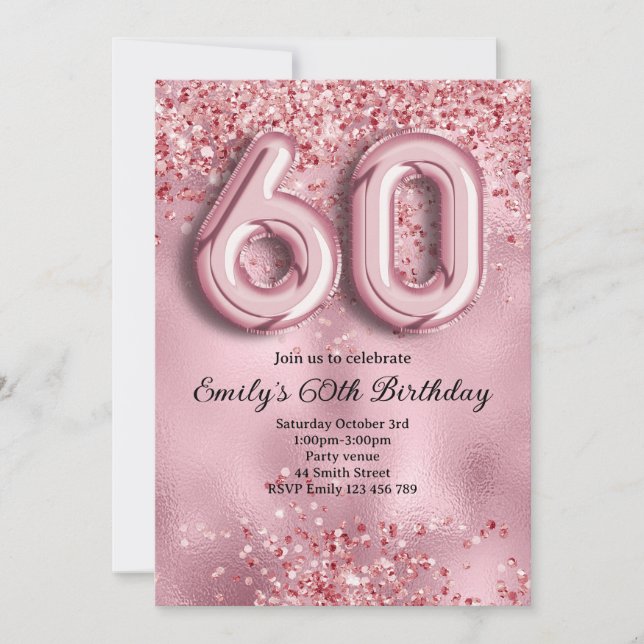60. Geburtstag Pink Glitter Einladung (Vorderseite)