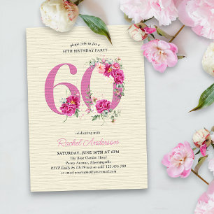 60. Geburtstag Pink Peony Floral Number 60 Einladung