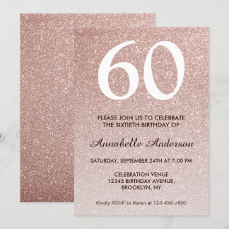 60. Geburtstag Pink Rose Gold Glitzer Sparkle Ombr Einladung