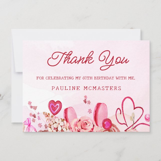 60. Geburtstag Pink Rose Wirbel Herzlichen Dank (Vorderseite)