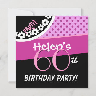 60. Geburtstag Pink White Black Polka Dots W316C Einladung