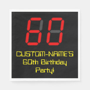 60. Geburtstag: Red Digital Clock Style "60" + Nam Serviette