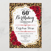 60. Geburtstag - Red Gold Leopard Print