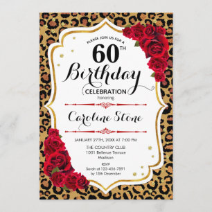 60. Geburtstag - Red Gold Leopard Print Einladung