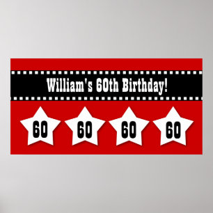 60. Geburtstag Red Schwarz-weiß Stars Banner V60er Poster