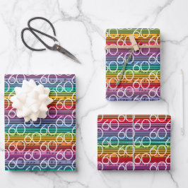 60. Geburtstag Regenbogenstreifen Geschenkpapier Set