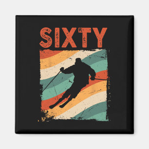 60. Geburtstag Retro Skifahren 60 Jahre alte Männe Magnet