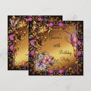 60. Geburtstag Rosa Floral Schmetterling Gold Schw Einladung