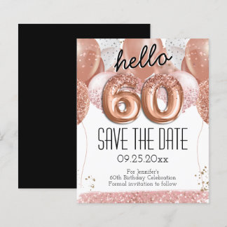 60. Geburtstag Rosa Glitzer Save the Date