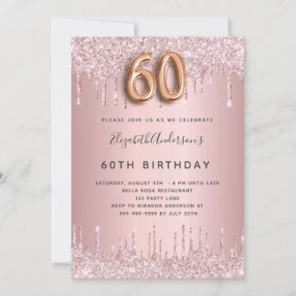 60. Geburtstag rosa staubige Rose Glitzer Luxus Einladung