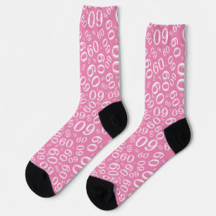 60. Geburtstag Rosa/Weiß Zufälliges Zahlenmuster Socken