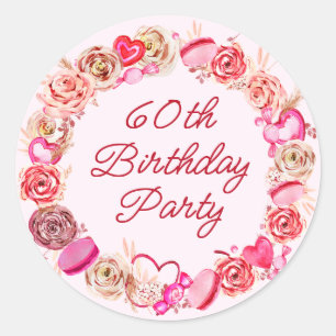 60. Geburtstag Rosa Wirbles Herz Umschlag Runder Aufkleber