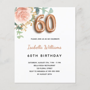 60. Geburtstag Rose Eukalyptus Budget-Einladung Flyer