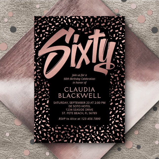 60. Geburtstag Rose Gold Confetti Einladung (Von Creator hochgeladen)