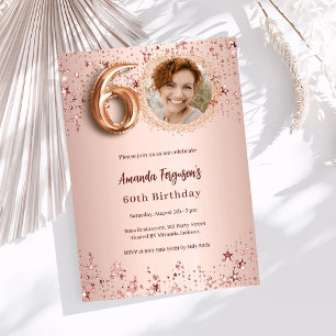 60. Geburtstag Rose Gold Foto Sterne Luxus Einladung