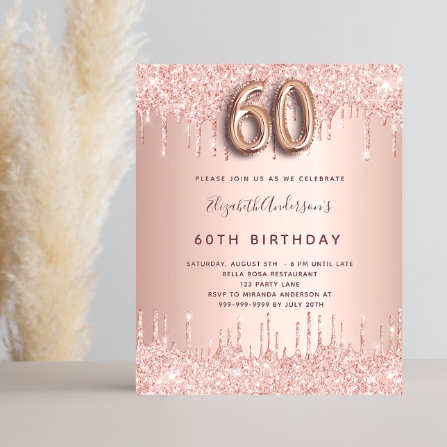 60. Geburtstag Rose Gold Glitzer Einladung Flyer (Von Creator hochgeladen)