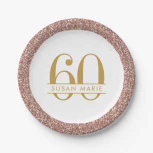 60. Geburtstag Rose Gold Personalisiert Pink Glitz Pappteller