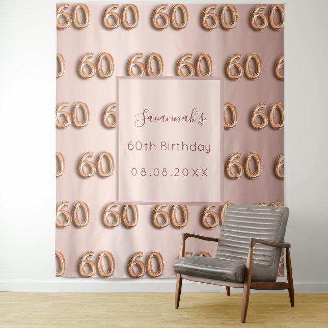 60. Geburtstag Rose gold pink monogramm luxuriös Wandteppich (Beispiel)