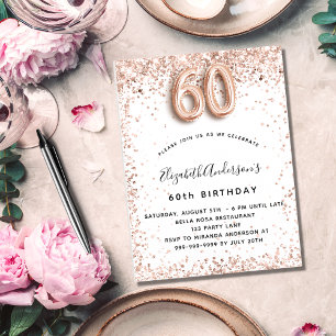 60. Geburtstag Rose goldweiße Glitzern Einladung