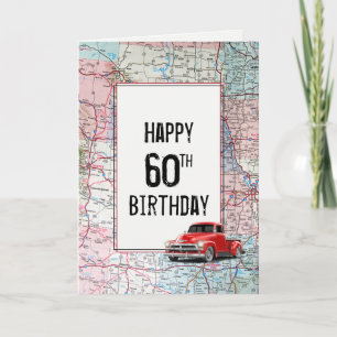 60. Geburtstag roter Retro-LKW auf Karte