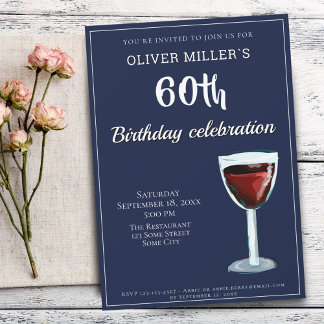 60. Geburtstag Roter Wein Marine Blue Party Einladung
