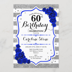 60. Geburtstag - Royal Blue Silver White Streifen Einladung