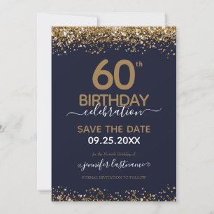 60. Geburtstag Save the Date Blau und Gold Einladung