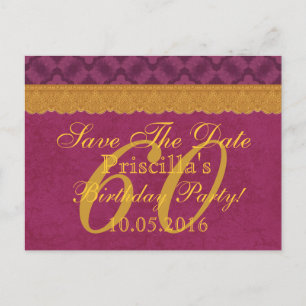 60. Geburtstag Save the Date Burgundy Gold Lace Ankündigungspostkarte