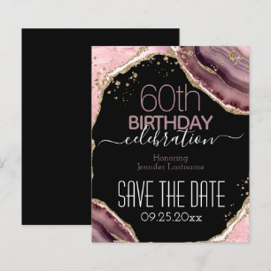 60. Geburtstag Save the Date Pink Agate Budget