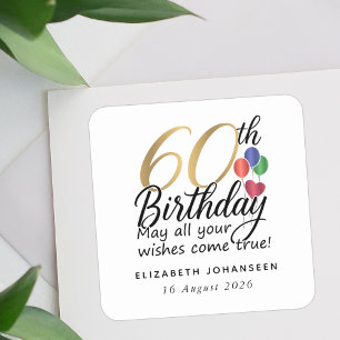 60. Geburtstag Schriftzug Gold-Typografie Meilenst Quadratischer Aufkleber